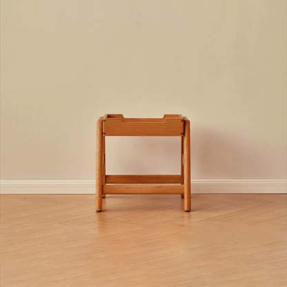 Retro Solid Wood Stackable Storage Low Stool with Footrest