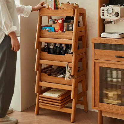 Retro Solid Wood Stackable Storage Low Stool with Footrest