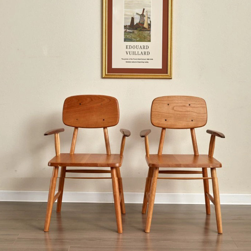 Japanese Wood Dining Chair with Armrest — Wood Color