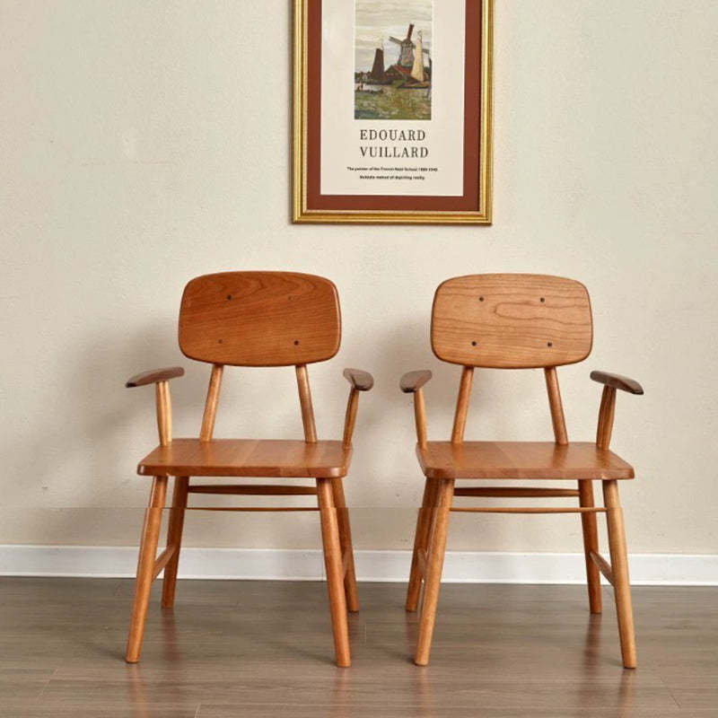 Japanese Wood Dining Chair with Armrest — Wood Color