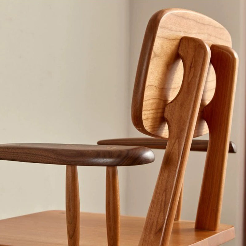 Japanese Wood Dining Chair with Armrest