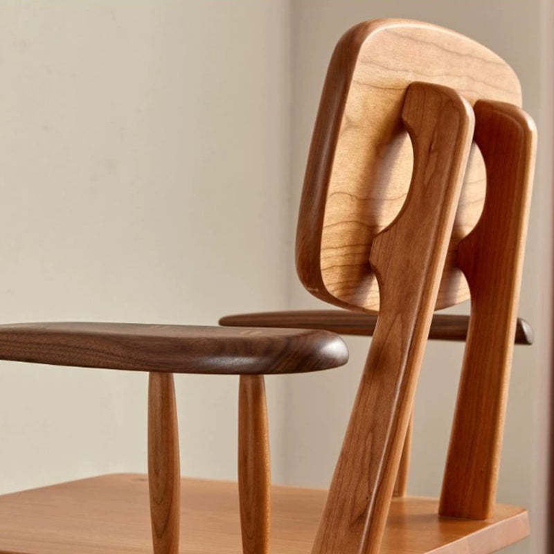 Japanese Wood Dining Chair with Armrest