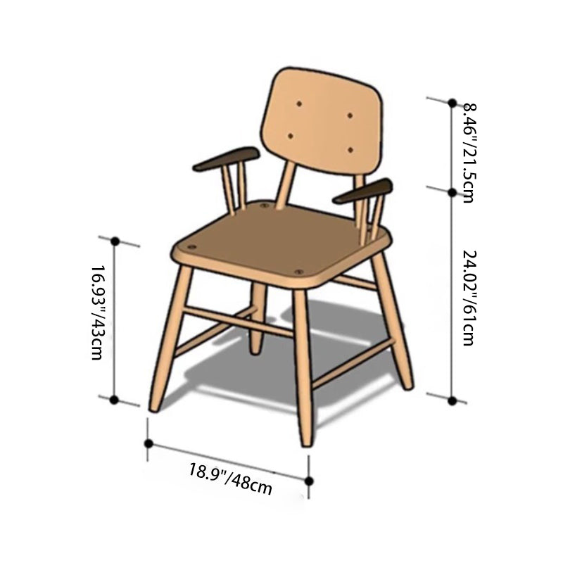 Japanese Wood Dining Chair with Armrest