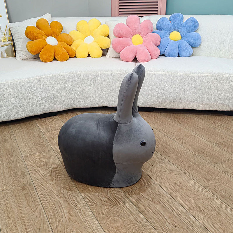 Cute Rabbit Fabric Low Stool with Pulley — White