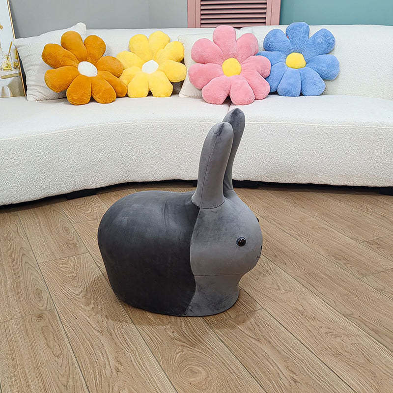 Cute Rabbit Fabric Low Stool with Pulley — White