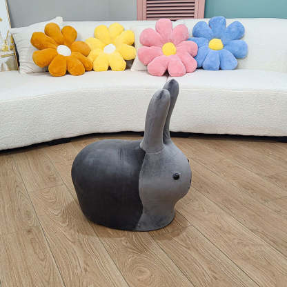 Cute Rabbit Fabric Low Stool with Pulley — White