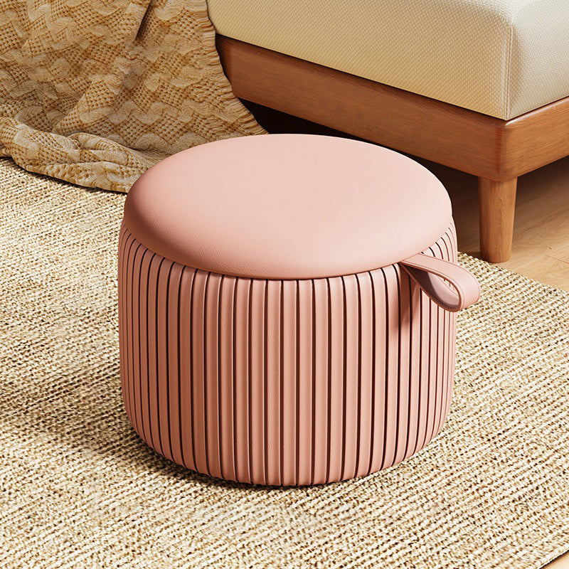 Contemporary Fabric Round Pouf Low Stool