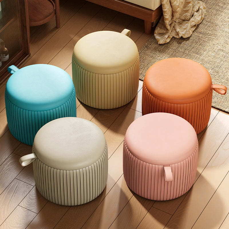 Contemporary Fabric Round Pouf Low Stool — Yellow