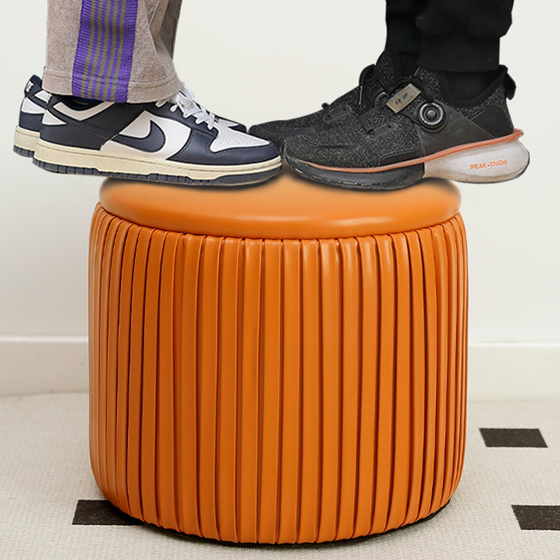 Contemporary Fabric Round Pouf Low Stool