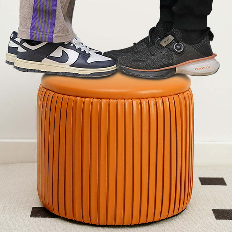 Contemporary Fabric Round Pouf Low Stool
