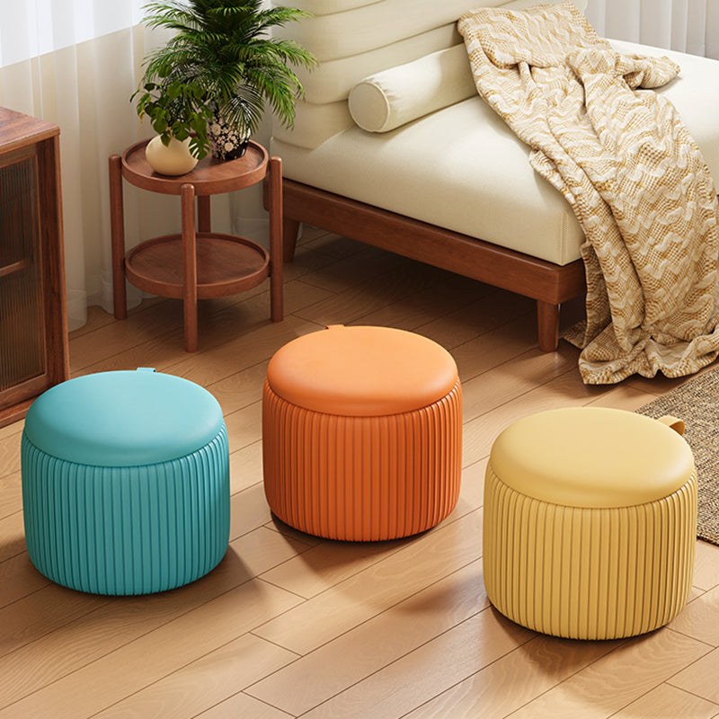 Contemporary Fabric Round Pouf Low Stool — Orange