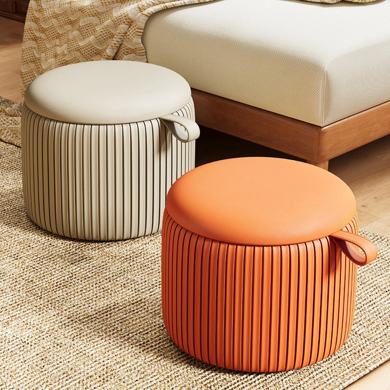 Contemporary Fabric Round Pouf Low Stool — Gray