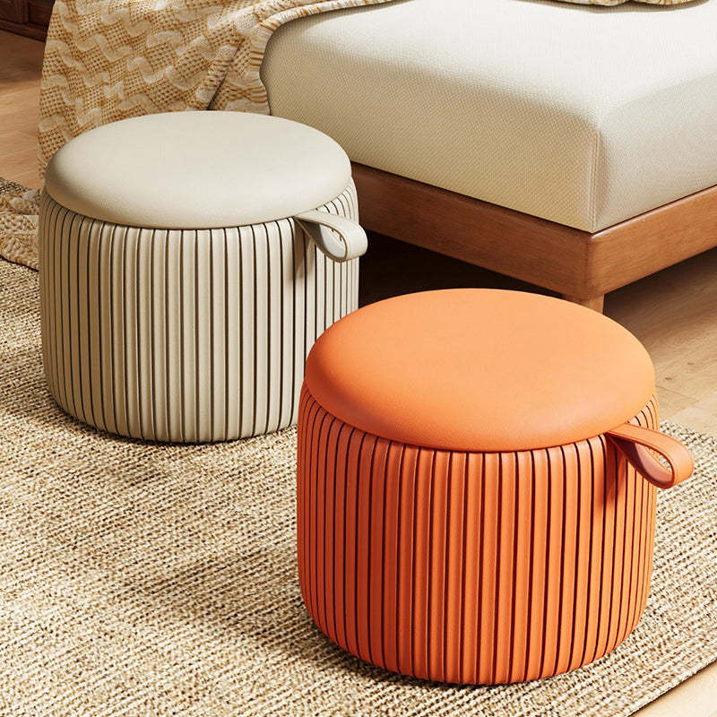 Contemporary Fabric Round Pouf Low Stool — Gray
