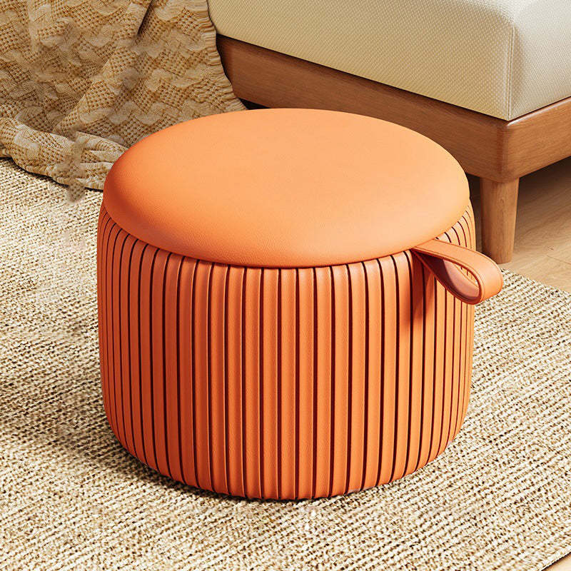 Contemporary Fabric Round Pouf Low Stool