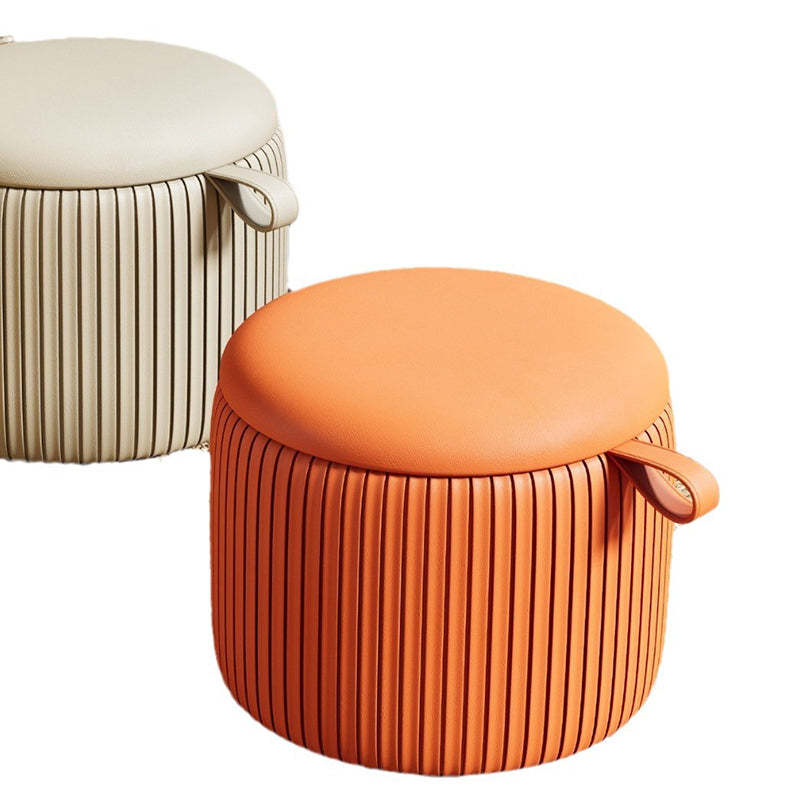 Contemporary Fabric Round Pouf Low Stool