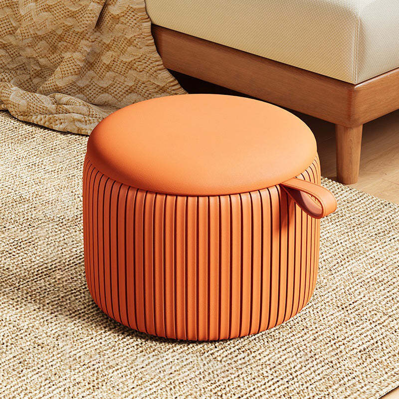 Contemporary Fabric Round Pouf Low Stool — Blue