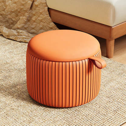 Contemporary Fabric Round Pouf Low Stool — Blue