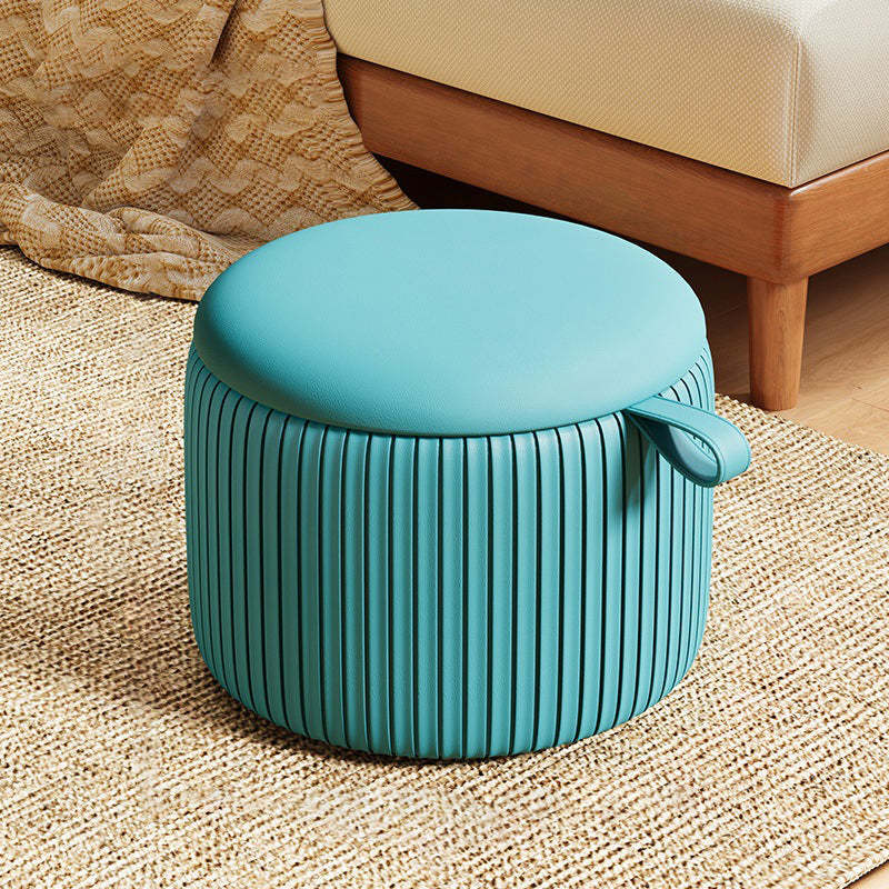 Contemporary Fabric Round Pouf Low Stool