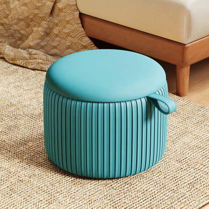 Contemporary Fabric Round Pouf Low Stool