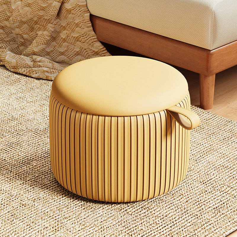 Contemporary Fabric Round Pouf Low Stool