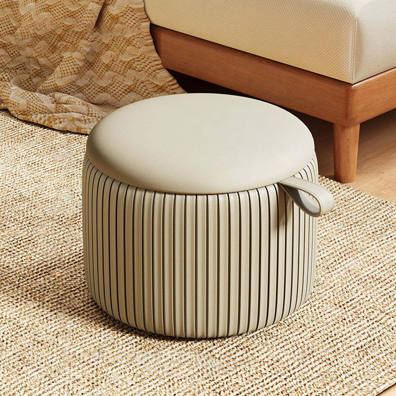 Contemporary Fabric Round Pouf Low Stool
