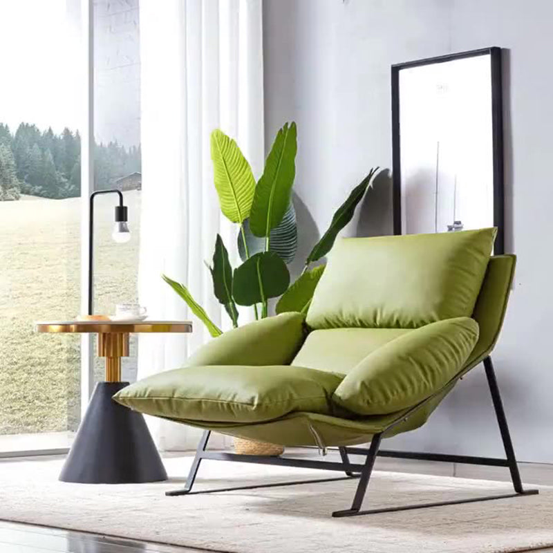 Curved Fabric Iron Accent Chair — Green