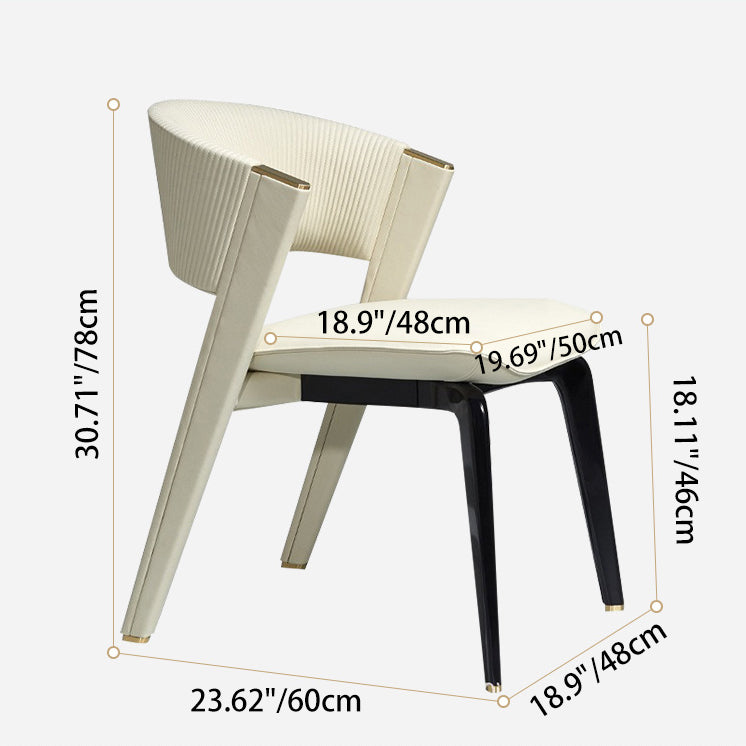 Luxury Leather Metal Arc Back Dining Chair — Gray Finish + Beige Legs