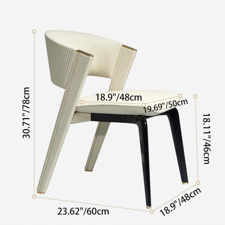 Luxury Leather Metal Arc Back Dining Chair — Gray Finish + Beige Legs