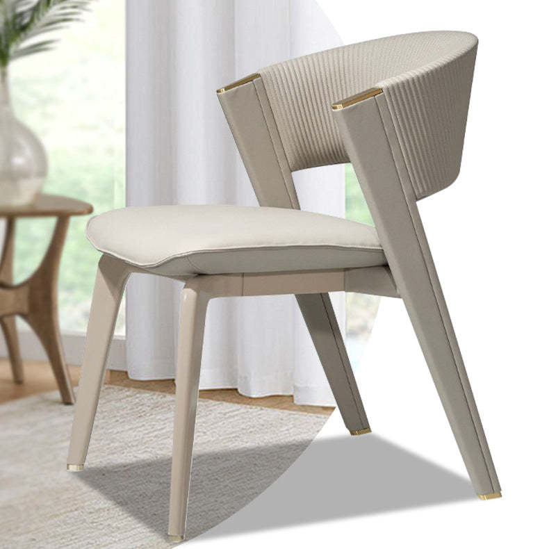Luxury Leather Metal Arc Back Dining Chair — Gray Finish + Black Legs
