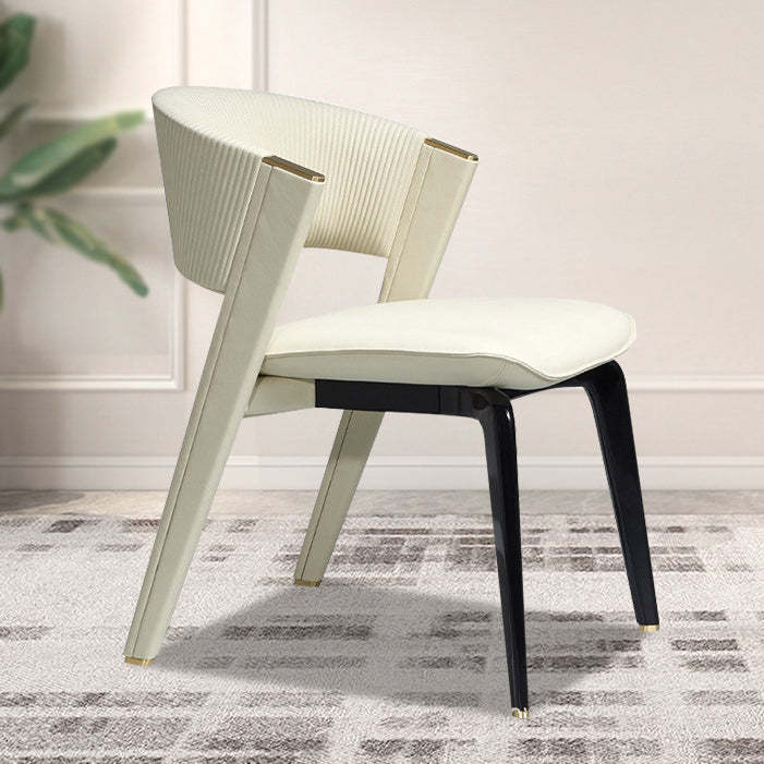 Luxury Leather Metal Arc Back Dining Chair — White Finished + Black Legs