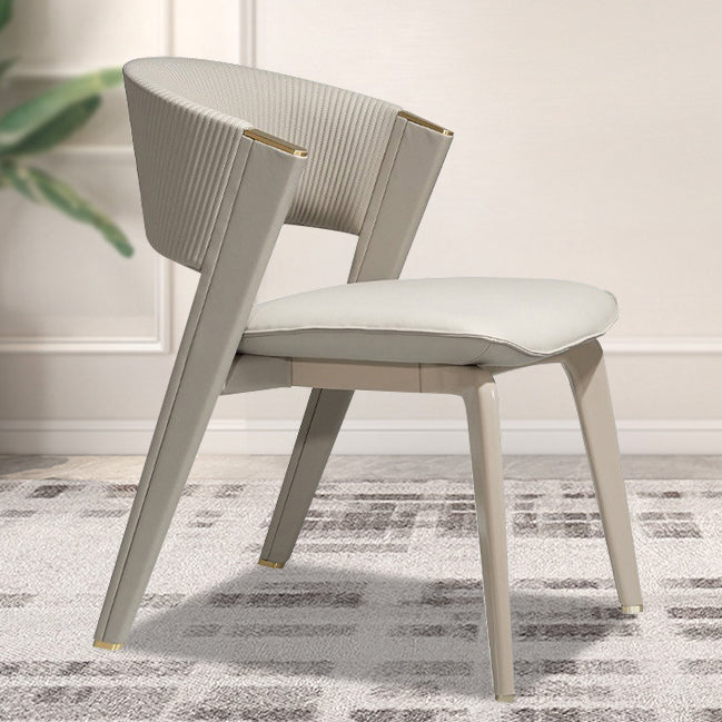 Luxury Leather Metal Arc Back Dining Chair — White Finish + Beige Legs