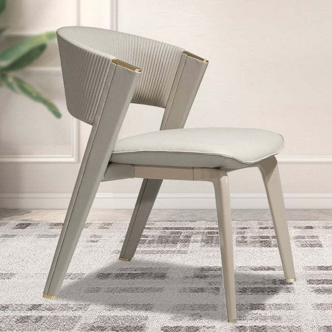 Luxury Leather Metal Arc Back Dining Chair — White Finish + Beige Legs