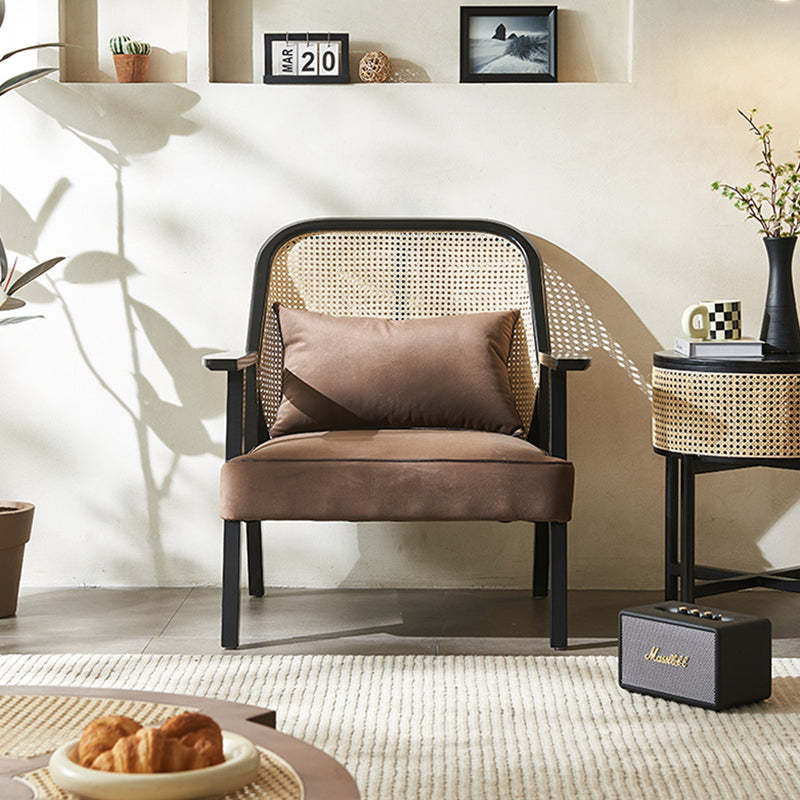 Retro Wood Rattan Fabric Dining Chair