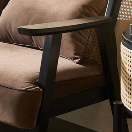 Retro Wood Rattan Fabric Dining Chair