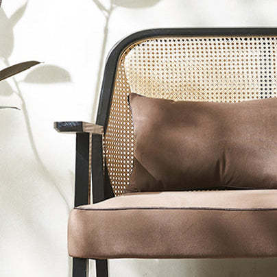 Retro Wood Rattan Fabric Dining Chair