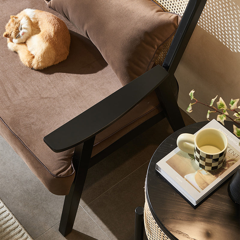 Retro Wood Rattan Fabric Dining Chair