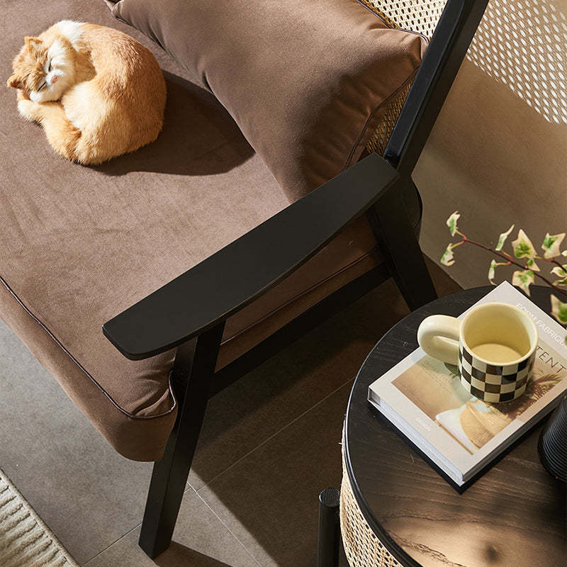 Retro Wood Rattan Fabric Dining Chair