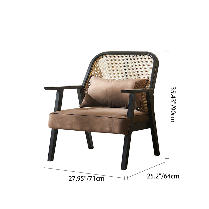 Retro Wood Rattan Fabric Dining Chair