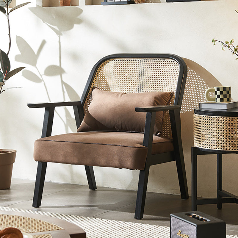 Retro Wood Rattan Fabric Dining Chair