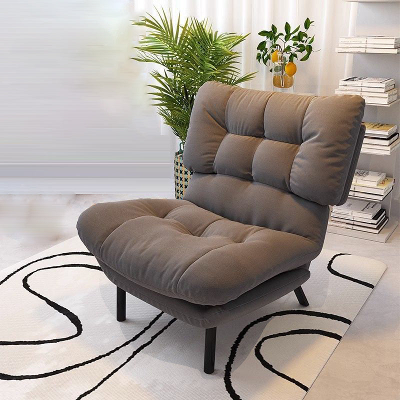 Scandinavian Tufted Velvet Wood Accent Chair — Gray Fabric Seat