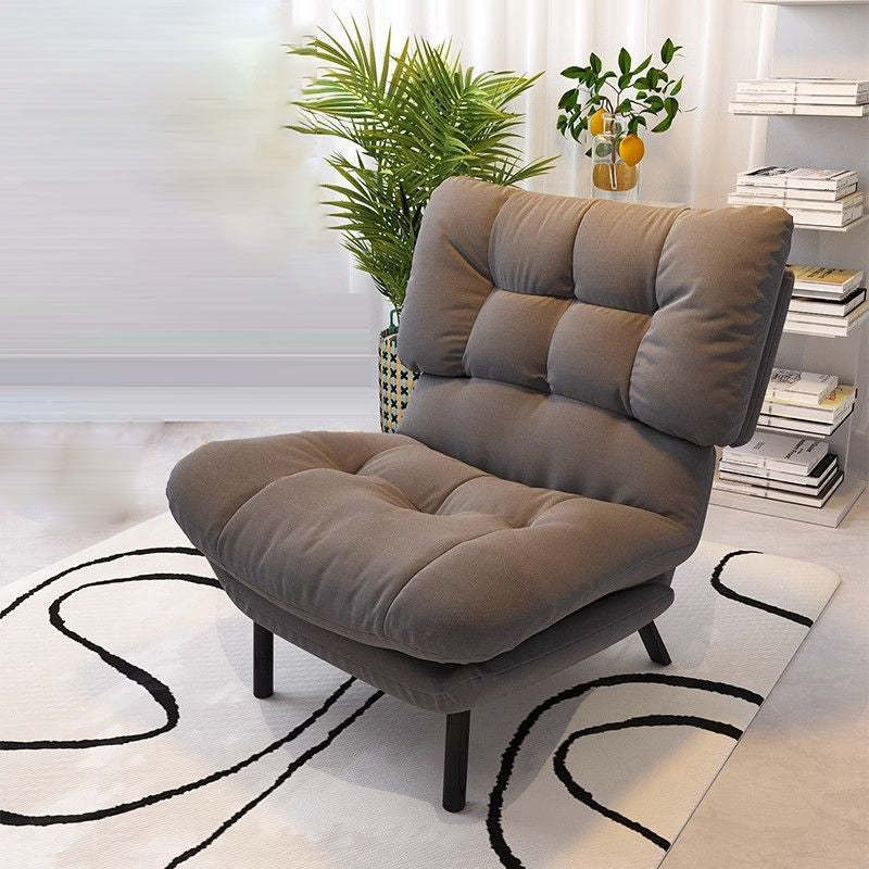 Scandinavian Tufted Velvet Wood Accent Chair — Gray Fabric Seat