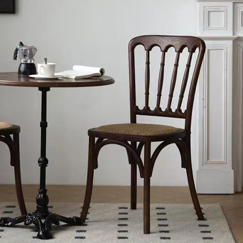 Retro Rattan Weaving Wood Dining Chair — Black Solid Wood Seat