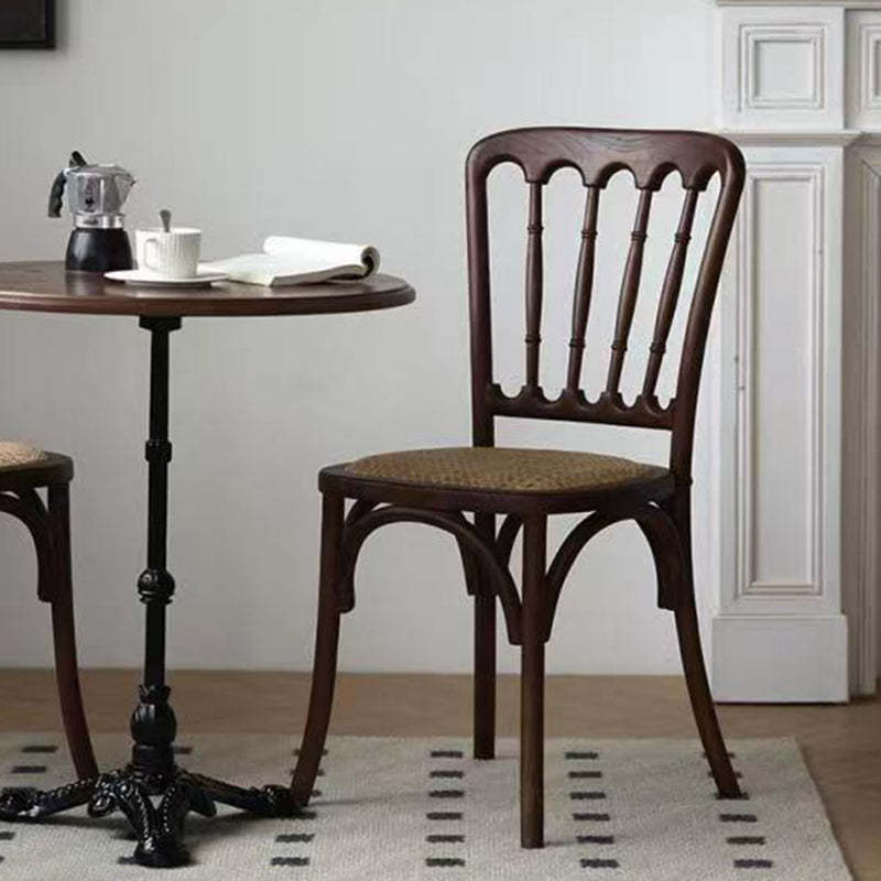 Retro Rattan Weaving Wood Dining Chair — Black Solid Wood Seat
