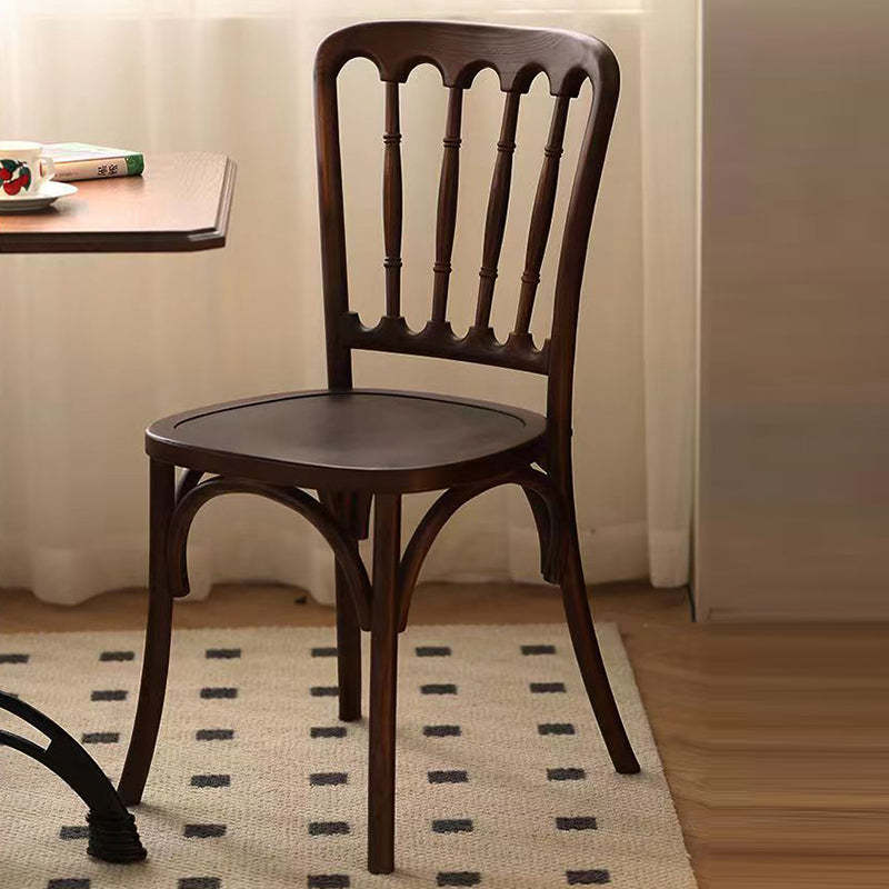 Retro Rattan Weaving Wood Dining Chair — Walnut Color Rattan Seat