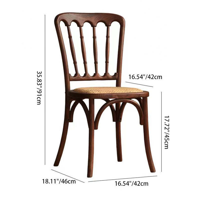 Retro Rattan Weaving Wood Dining Chair — Black Rattan Seat