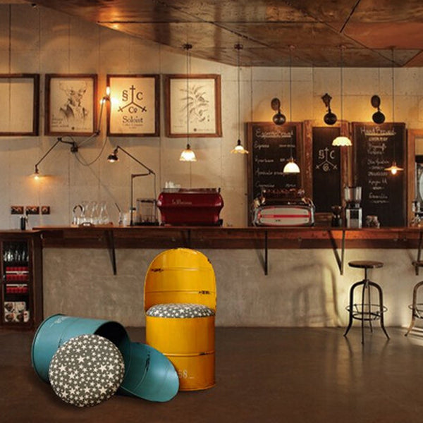 Distressed Iron Bucket Arc Back Bar Stool