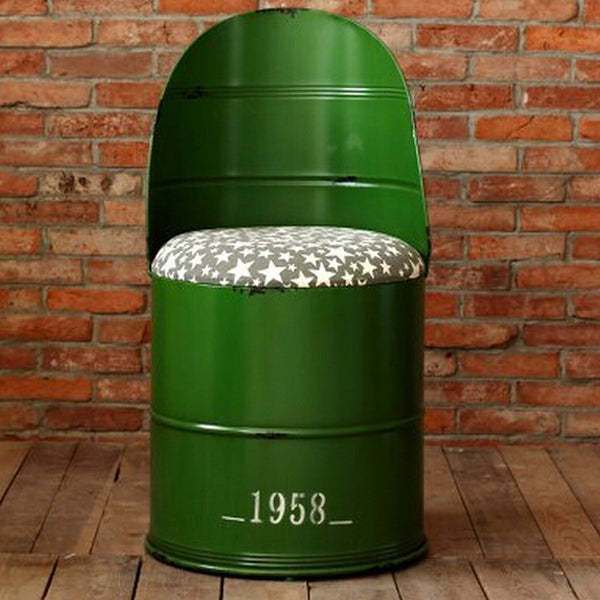 Distressed Iron Bucket Arc Back Bar Stool