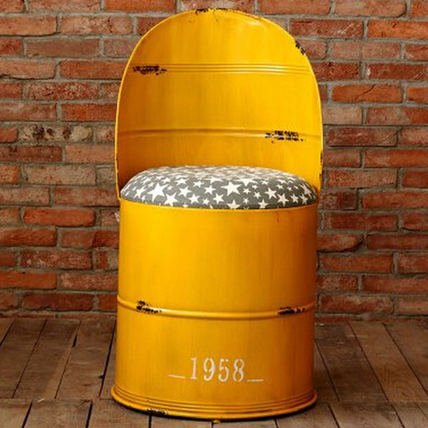 Distressed Iron Bucket Arc Back Bar Stool — White