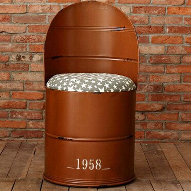 Distressed Iron Bucket Arc Back Bar Stool