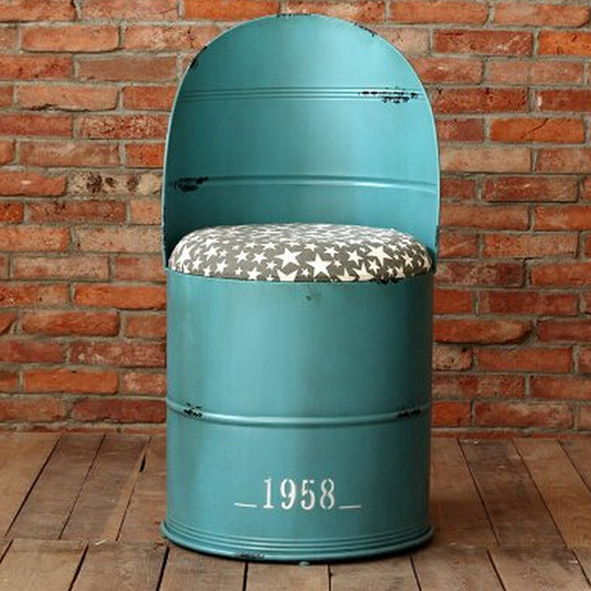 Distressed Iron Bucket Arc Back Bar Stool